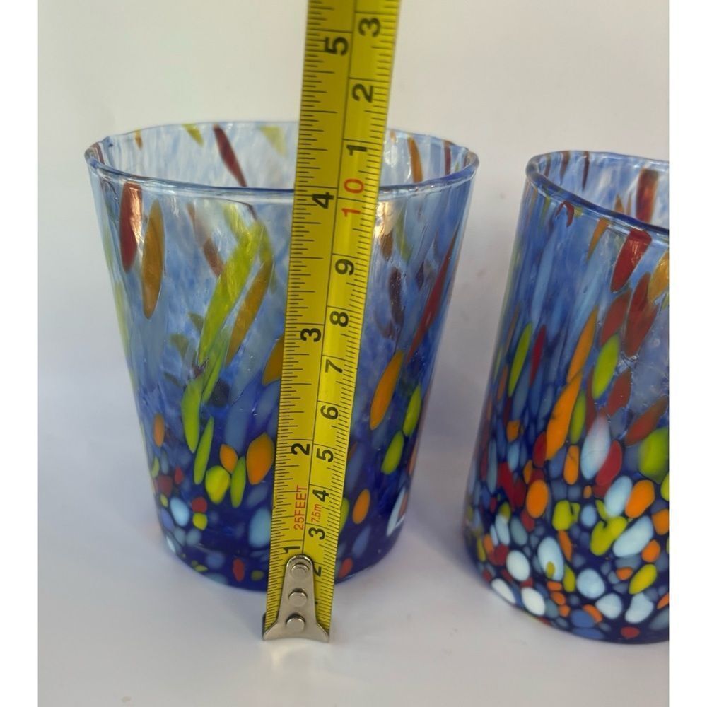 Vintage Murano  Murrine Multicolor Handblown Glass Tumblers ~ Set of 2 - Picture 5 of 8